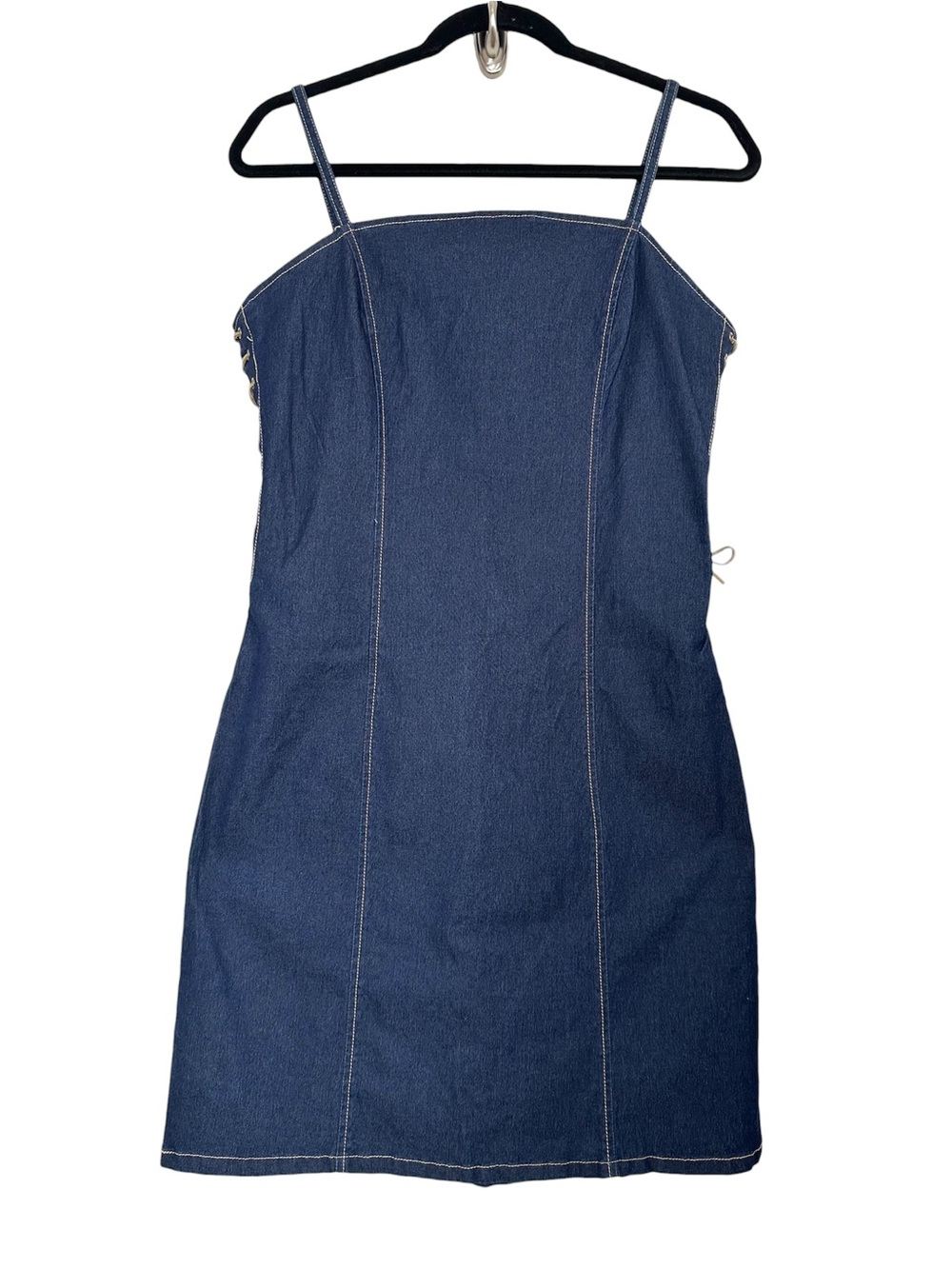 Vintage Dark Wash Denim Midi Dress Lace Up Minimalist Y2K 90’s Baddie Brat